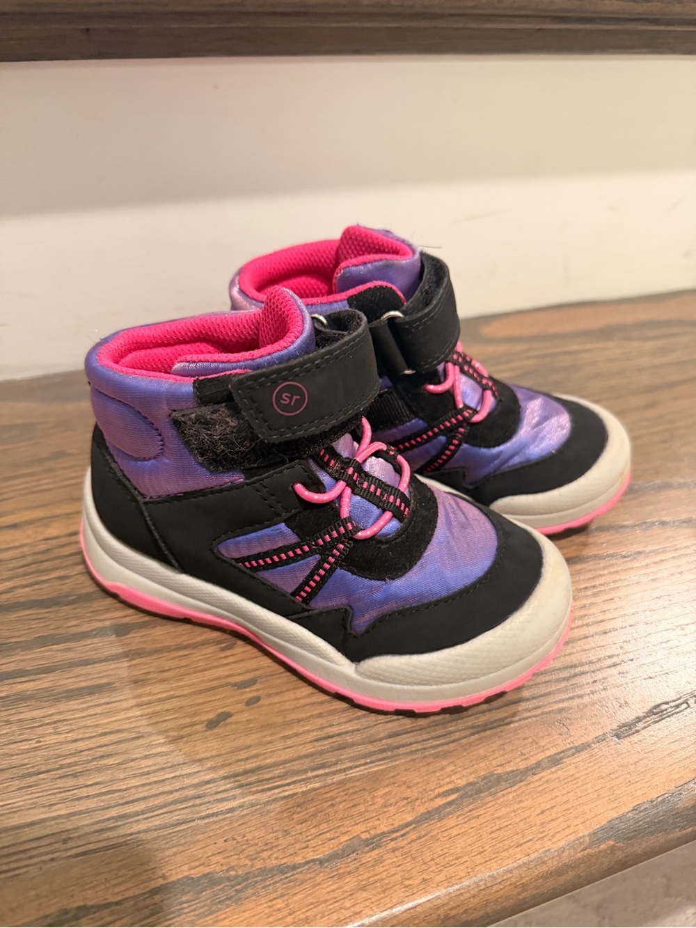 Kids High-Top Winter Boots in Purple & Pink - Velcro Closure